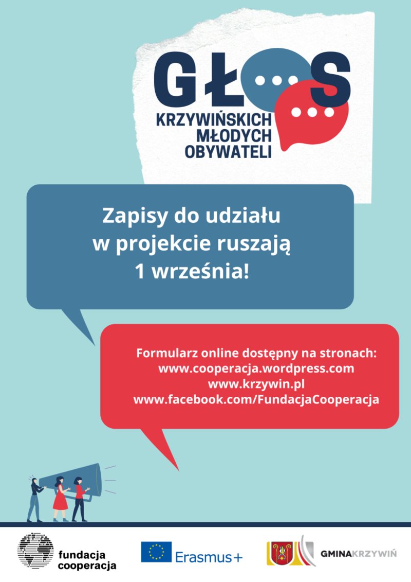 1 września ruszą zapisy do udziału w projekcie Głos Krzywińskich Młodych Obywateli!